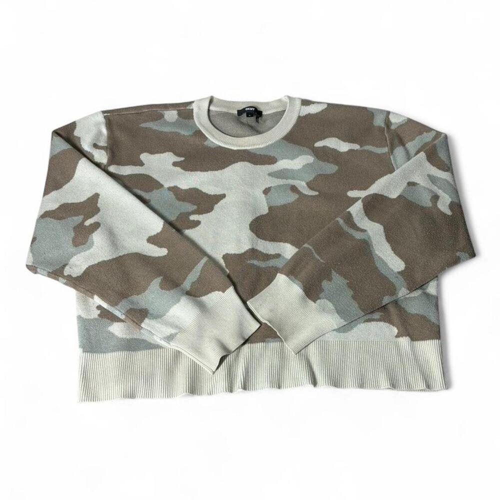 DKNY Camo Sweater Brown / Cream Crewneck Pullover Women's XL
